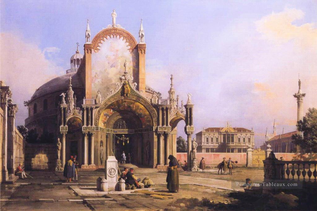 capriccio d’une église ronde avec un portique gothique élaboré dans une piazza une palladian piazza Canaletto Peintures à l'huile